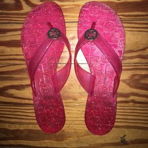 Tory Burch gently used pink silicone flip flops!!
